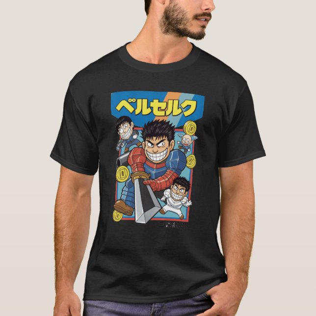 Retro Armored Swordsman – Classic Manga Game Style T Shirt (Framsida)