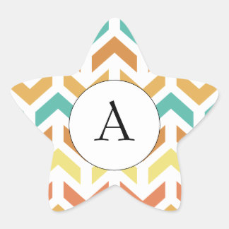 Retro Arrows Chevron Orange Teal Guld Initial Stjärnformat Klistermärke