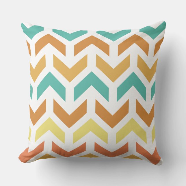 Retro Arrows Chevron Orange Teal Guld Kudde (Framsida)