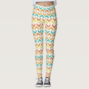 Retro Arrows Chevron Orange Teal Guld Mönster Leggings