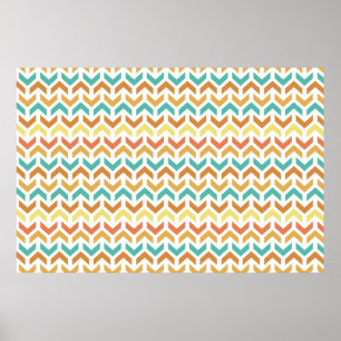 Retro Arrows Chevron Orange Teal Guld Mönster Poster