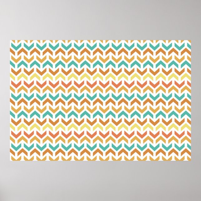 Retro Arrows Chevron Orange Teal Guld Mönster Poster (Framsidan)
