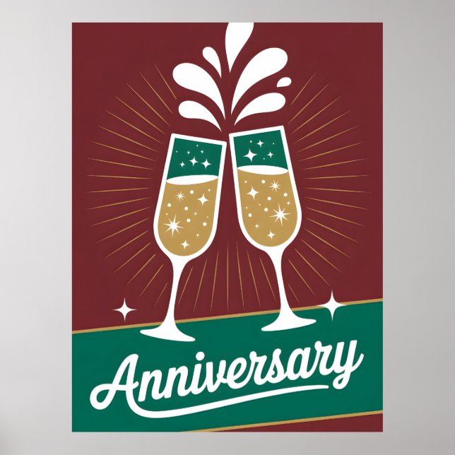 Retro årsdagsgrafik med gnistrande champagne poster (Framsidan)