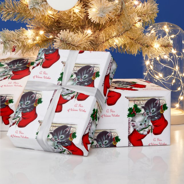 Retro-årshandel Katt i party vid jul Presentpapper (Helgdagar)