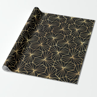 Retro Art Deco Black Gold Geometric Pattern Presentpapper