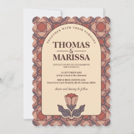 Retro Art Deco Blommig Bröllopsinbjudan QR-kod Inbjudningar