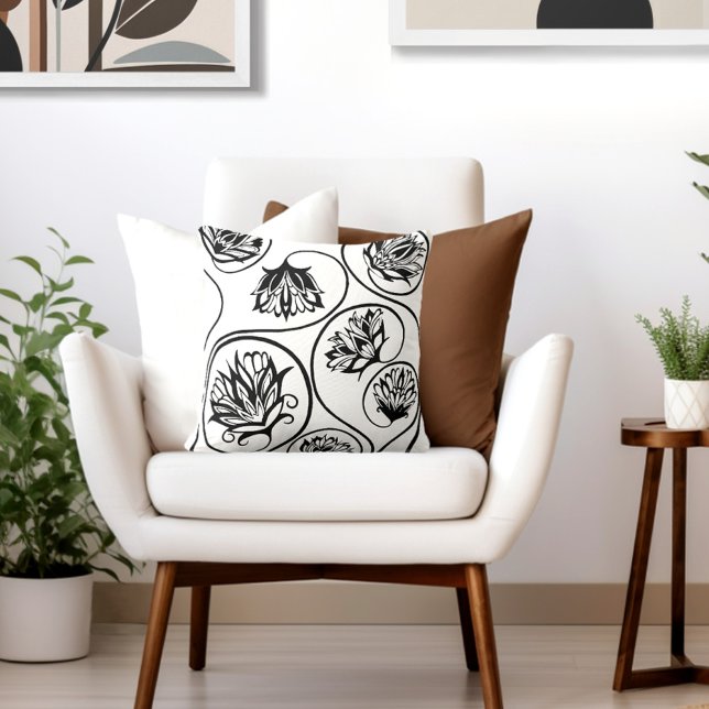 Retro Art Deco-Blommigt Kudde (Style with the perfect blend of retro floral & elegance to your living room.)