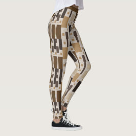 Retro Art Deco Brown Geometric Mönster Yoga Leggings