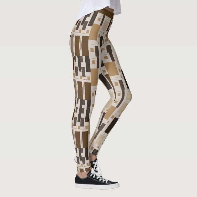 Retro Art Deco Brown Geometric Mönster Yoga Leggings (Höger)