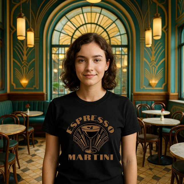 Retro Art Deco Espresso Martini-mall T Shirt (Skapare uppladdad)