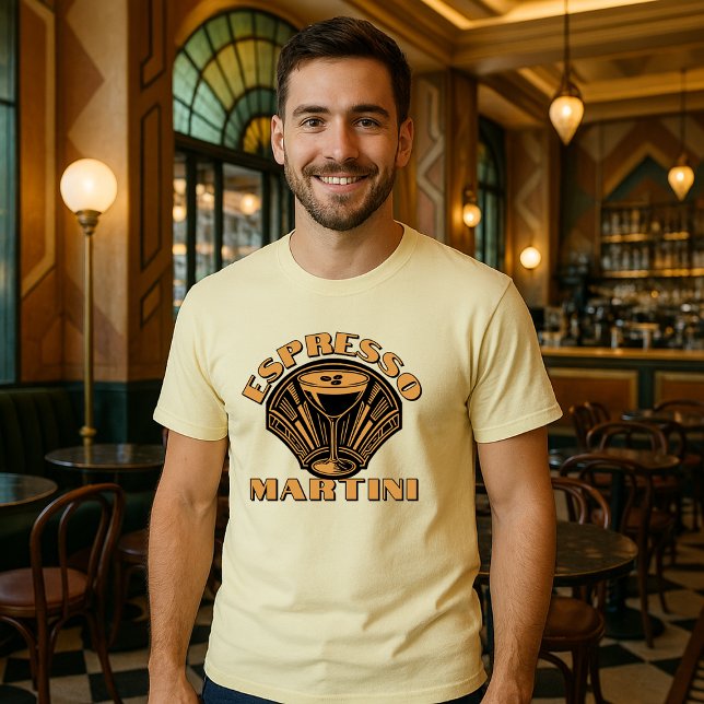 Retro Art Deco Espresso Martini-mall T Shirt (Skapare uppladdad)