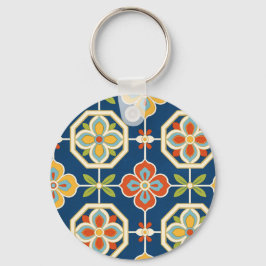 Retro Art Deco Färgglatt Blommigt Geometriskt Möns Nyckelring