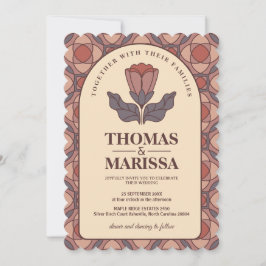 Retro Art Deco Floral Wedding Invitation QR Code Inbjudningar