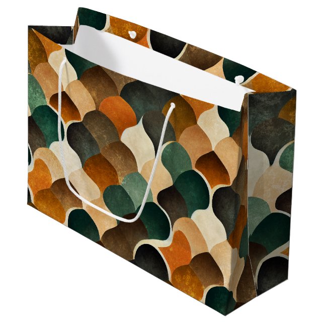 Retro Art Deco-geometri i varmt guld och grönt (Framsidan Vinklad)