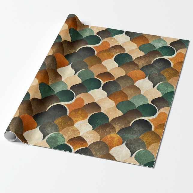Retro Art Deco-geometri i varmt guld och grönt Presentpapper (Utrullad)