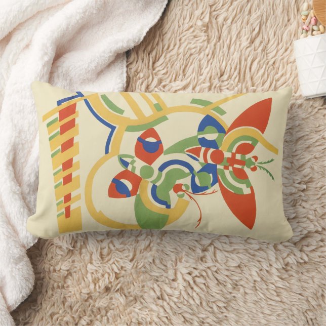 Retro Art Deco Geometrisk Blommig Affischkonst Lumbarkudde (Filt)