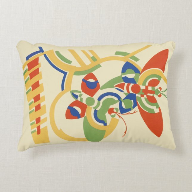 Retro Art Deco Geometrisk Blommig Affischkonst Prydnadskudde (Framsidan)
