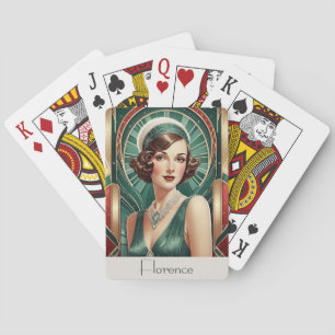 Retro Art Deco Inspirerad Porträtt Kvinna Dam Anpa Casinokort