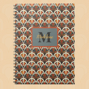 Retro Art Deco Jazz Age Mute Färg Monogram Anteckningsbok