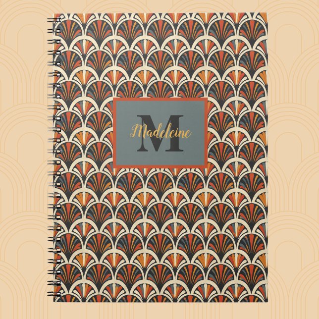 Retro Art Deco Jazz Age Mute Färg Monogram Anteckningsbok (Skapare uppladdad)