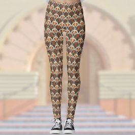 Retro Art Deco Jazz Age Mute Färg Orange Guld Leggings