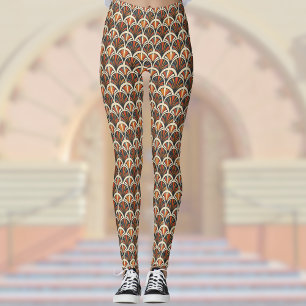Retro Art Deco Jazz Age Mute Färg Orange Guld Leggings