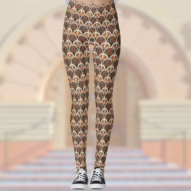 Retro Art Deco Jazz Age Mute Färg Orange Guld Leggings (Skapare uppladdad)