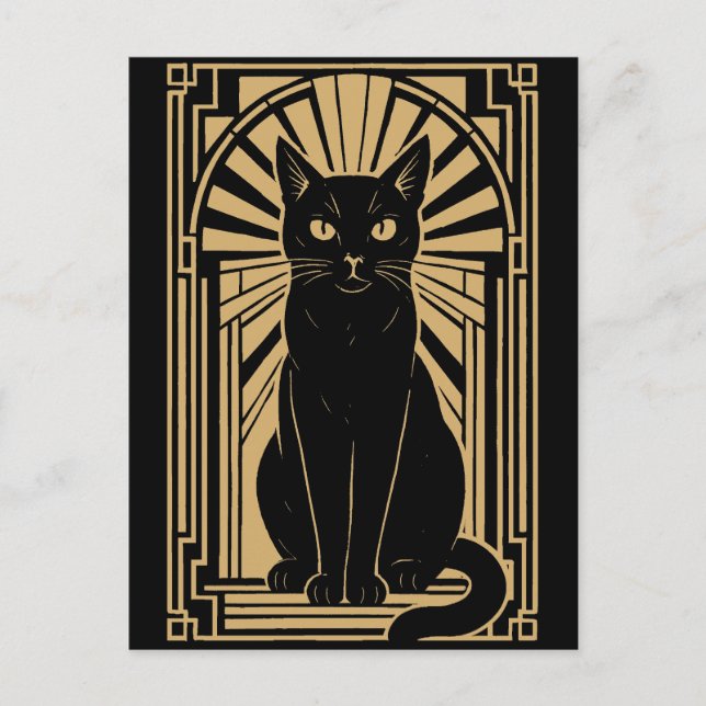 Retro Art Deco Katt Vykort (Framsida)