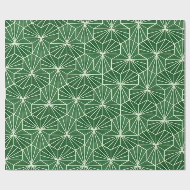 Retro Art Deco Limegrön Geometrisk Mönster Presentpapper (Platt)