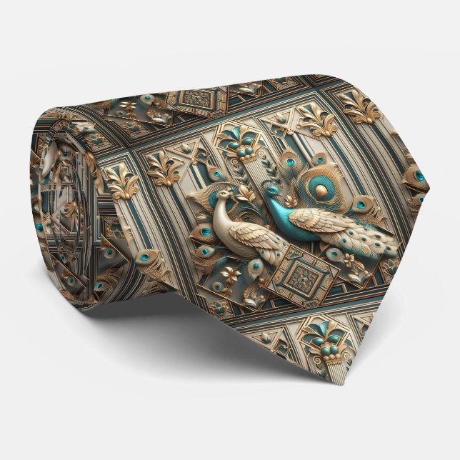 Retro Art Deco Påfåglar Slips (Rullad)