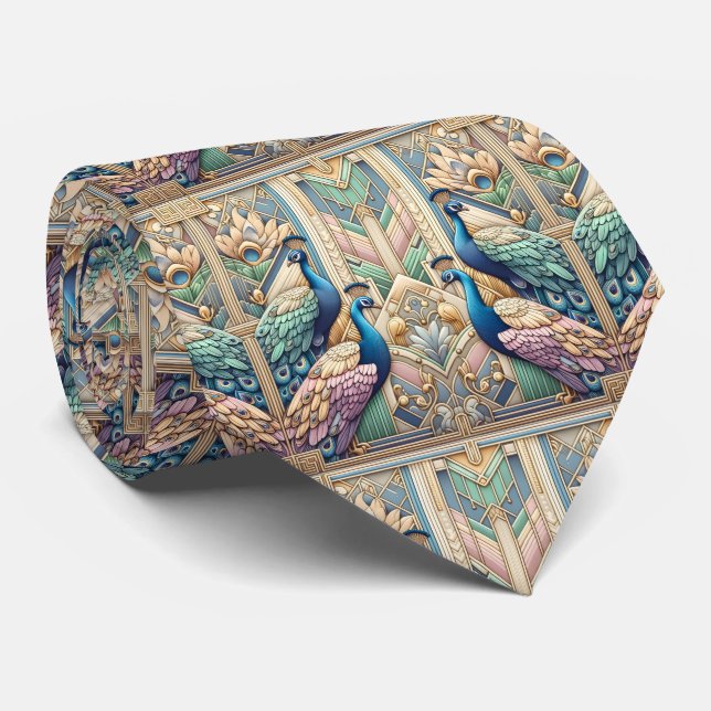 Retro Art Deco Påfåglar Slips (Rullad)