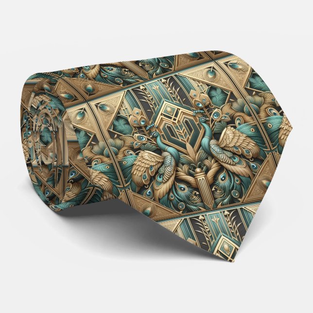 Retro Art Deco Påfåglar Slips (Rullad)