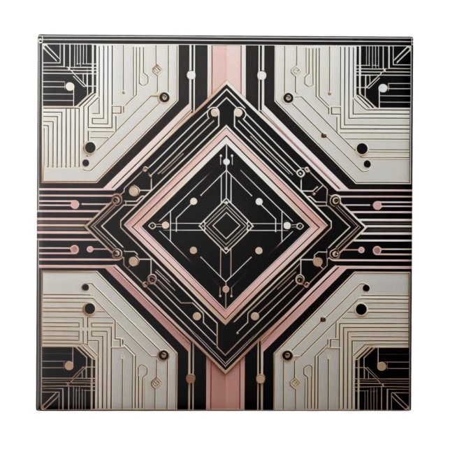 Retro Art Deco Pink Gold and Black Kakelplatta (Framsidan)