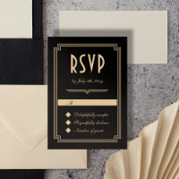 Retro Art Deco Ram Classic Black Guld Bröllop