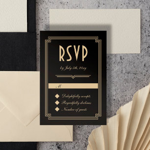 Retro Art Deco Ram Classic Black Guld Bröllop OSA Kort