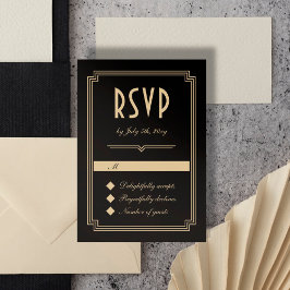 Retro Art Deco Ram Classic Black Guld Bröllop OSA Kort