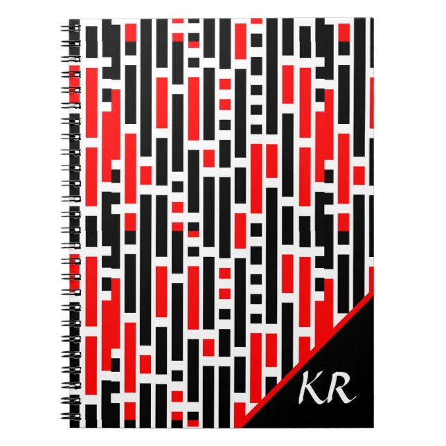 Retro Art Deco Red Black Abstrakt Mönster Monogram Anteckningsbok (Framsidan)