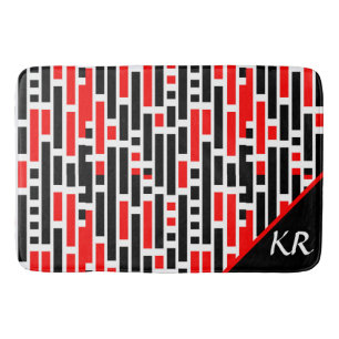 Retro Art Deco Red Black Abstrakt Mönster Monogram Badrumsmatta