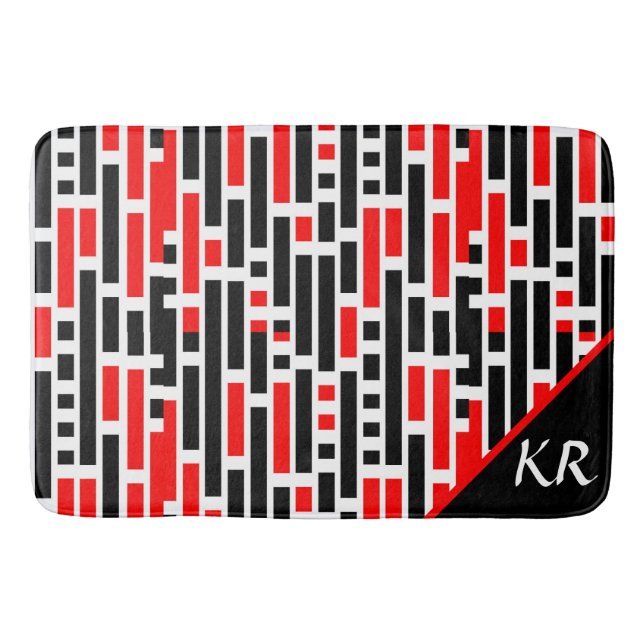 Retro Art Deco Red Black Abstrakt Mönster Monogram Badrumsmatta (Framsidan)