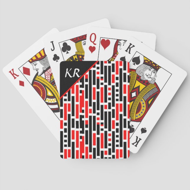 Retro Art Deco Red Black Abstrakt Mönster Monogram Casinokort (Baksidan)