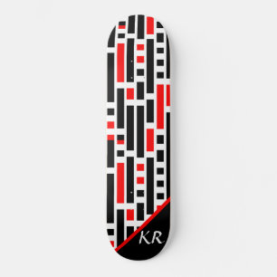Retro Art Deco Red Black Abstrakt Mönster Monogram Mini Skateboard Bräda 18,5 Cm