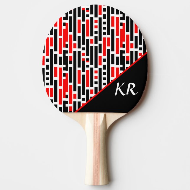 Retro Art Deco Red Black Abstrakt Mönster Monogram Pingisracket (Framsidan)