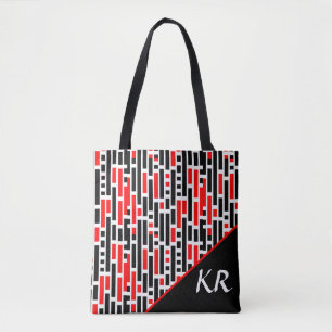 Retro Art Deco Red Black Abstrakt Mönster Monogram Tygkasse