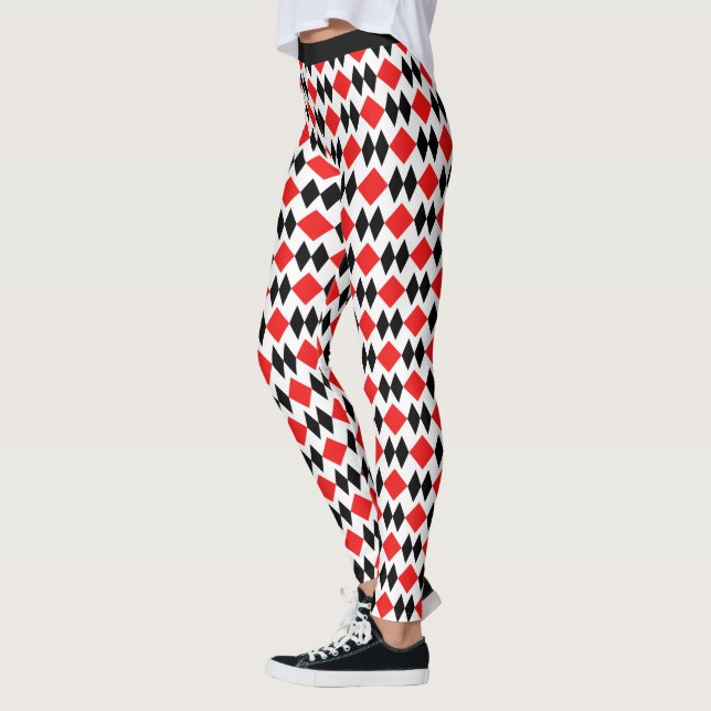Retro Art Deco Red Black Diamond Geometric Mönster Leggings (Vänster)