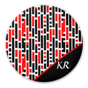 Retro Art Deco Röd Svart Abstrakt Mönster Monogram Knopp