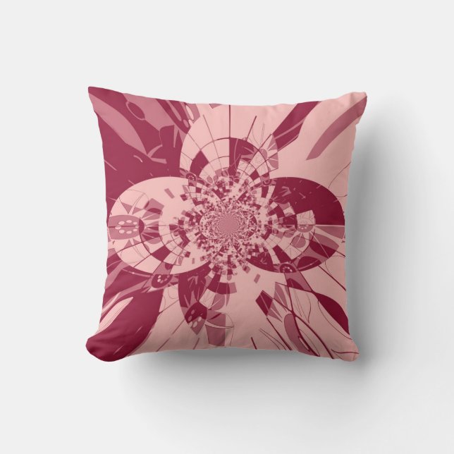 Retro Art Deco Rosa Blommönster Kudde (Framsida)