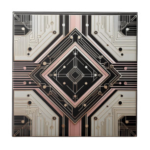 Retro Art Deco Rosa Guld och Svart Kakelplatta