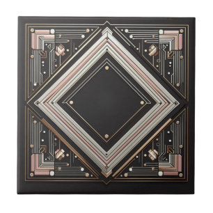 Retro Art Deco Rosa Guld och Svart Kakelplatta