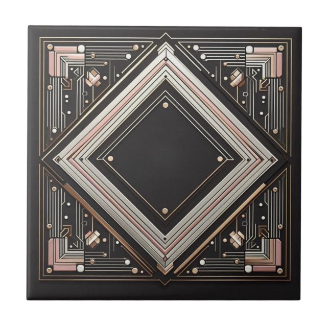 Retro Art Deco Rosa Guld och Svart Kakelplatta (Framsidan)