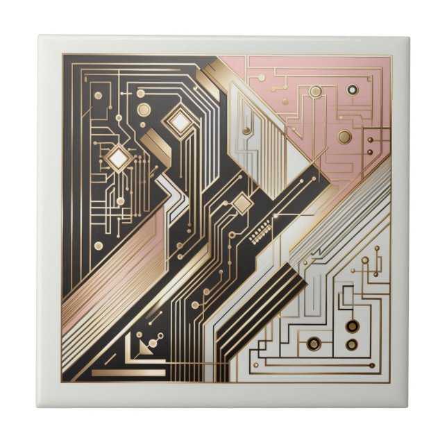 Retro Art Deco Rosa Guld och Svart Kakelplatta (Framsidan)